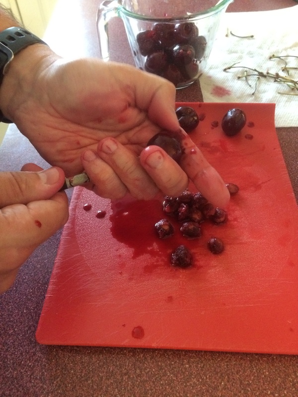 Cherry pitting with a chopstick
